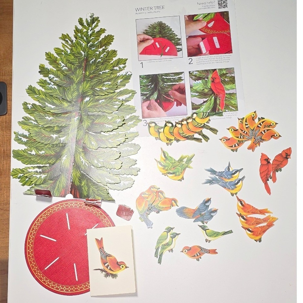 FreshCut Paper Winter Tree 3D Pop Up Card With Bird Embellishments card Kit guc
